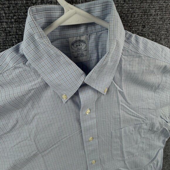 Brooks Brothers Slim Button-Down Blue Cotton 15-4/5 Non-Iron Check Long Sleeve - Picture 7 of 14